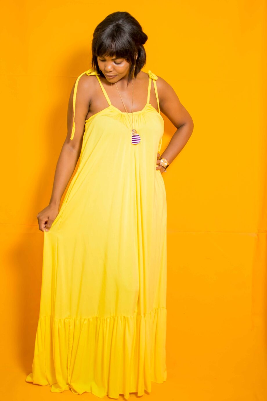 "Sheena" spaghetti strap gathered hem faith flow maxi dress