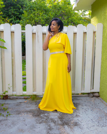 Naiomi one shoulder Aline maxi dress with applique details (without belt)