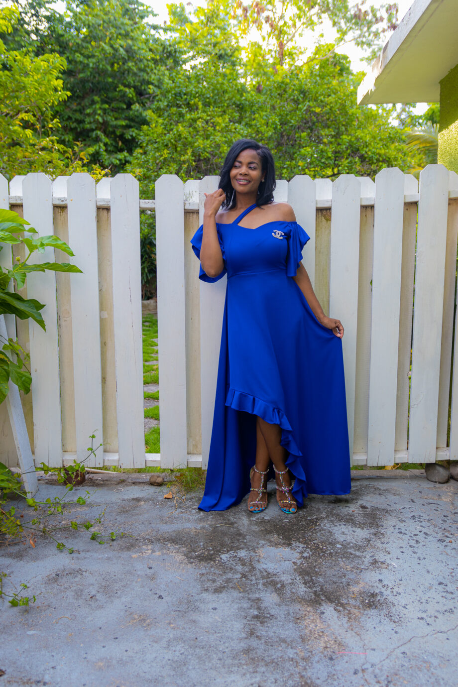 Bromiel Royal blue frilled side dress
