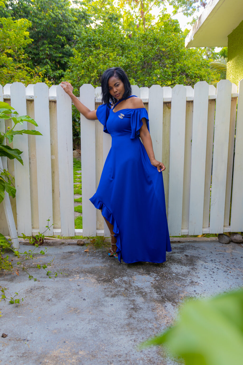 Bromiel Royal blue frilled side dress