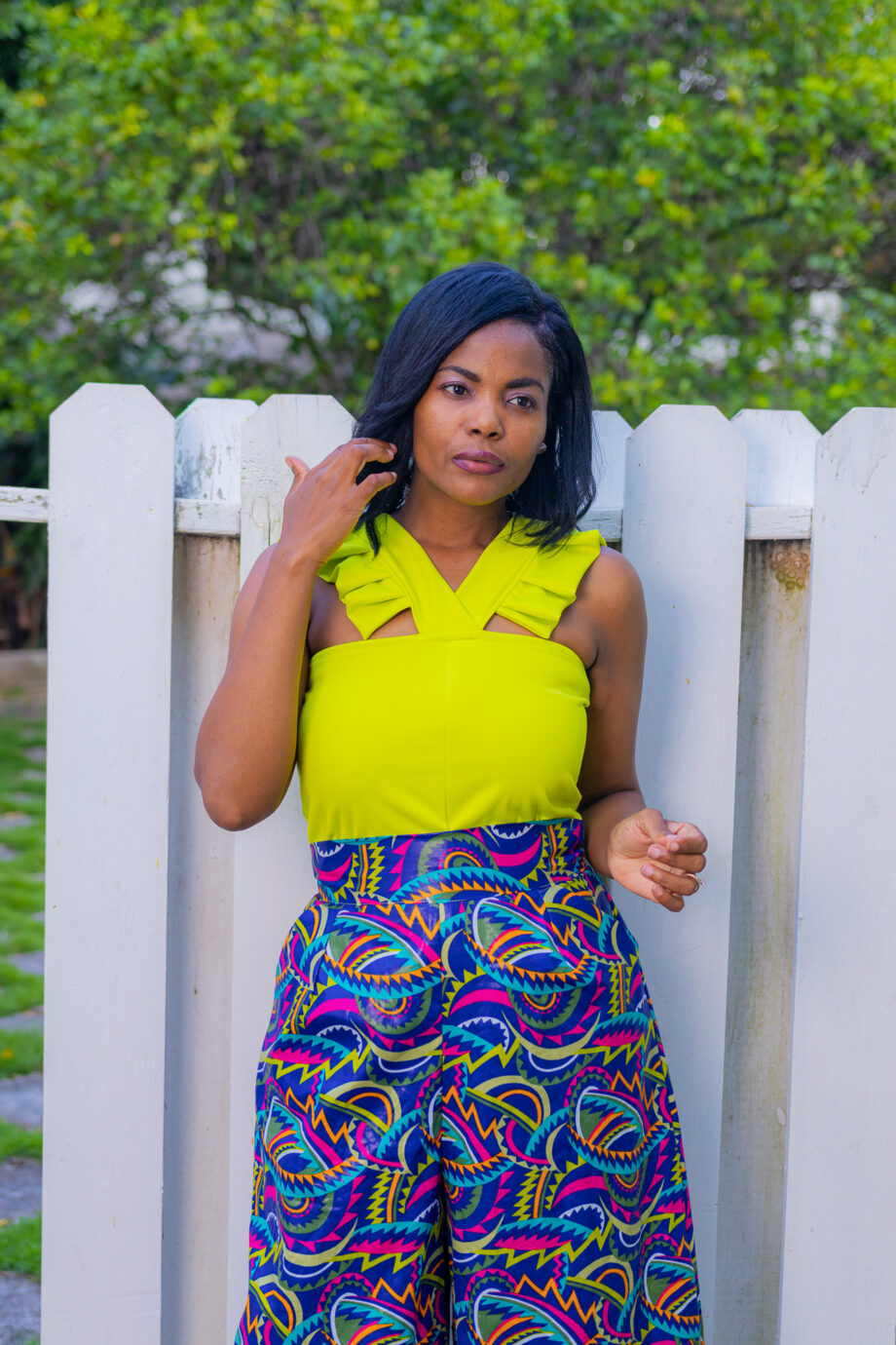 Lemonish green top with shoulder frills