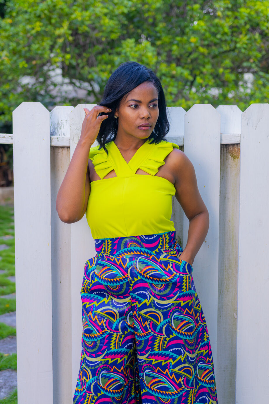 Lemonish green top with shoulder frills