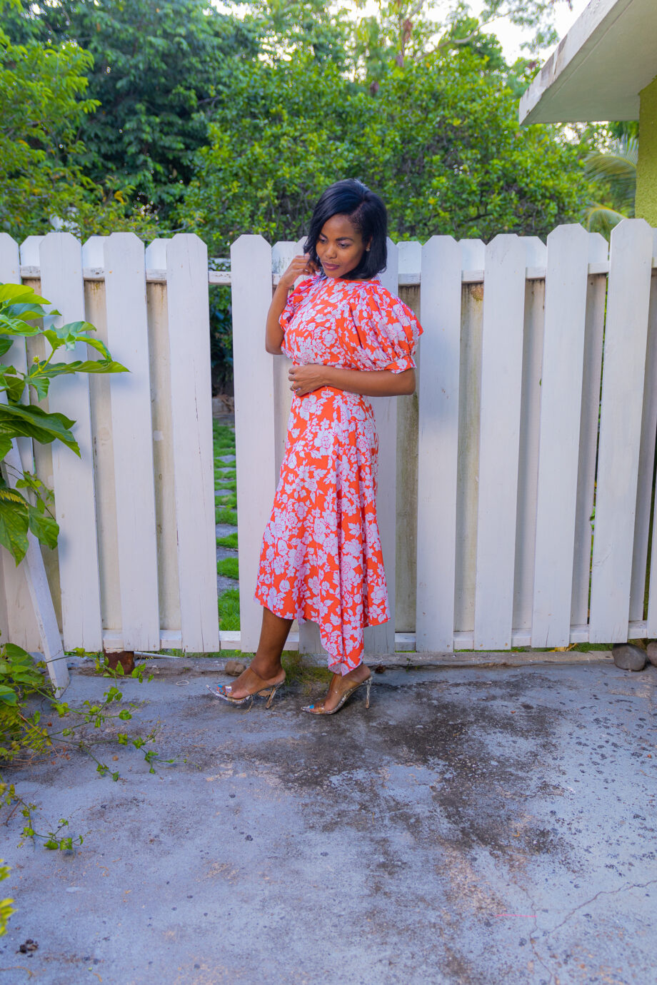 Searah boat neckline long side midi dress