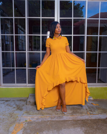 African round collar high-low frilled hem dress