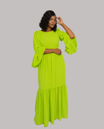 Lime green frill sleeve maxi dress
