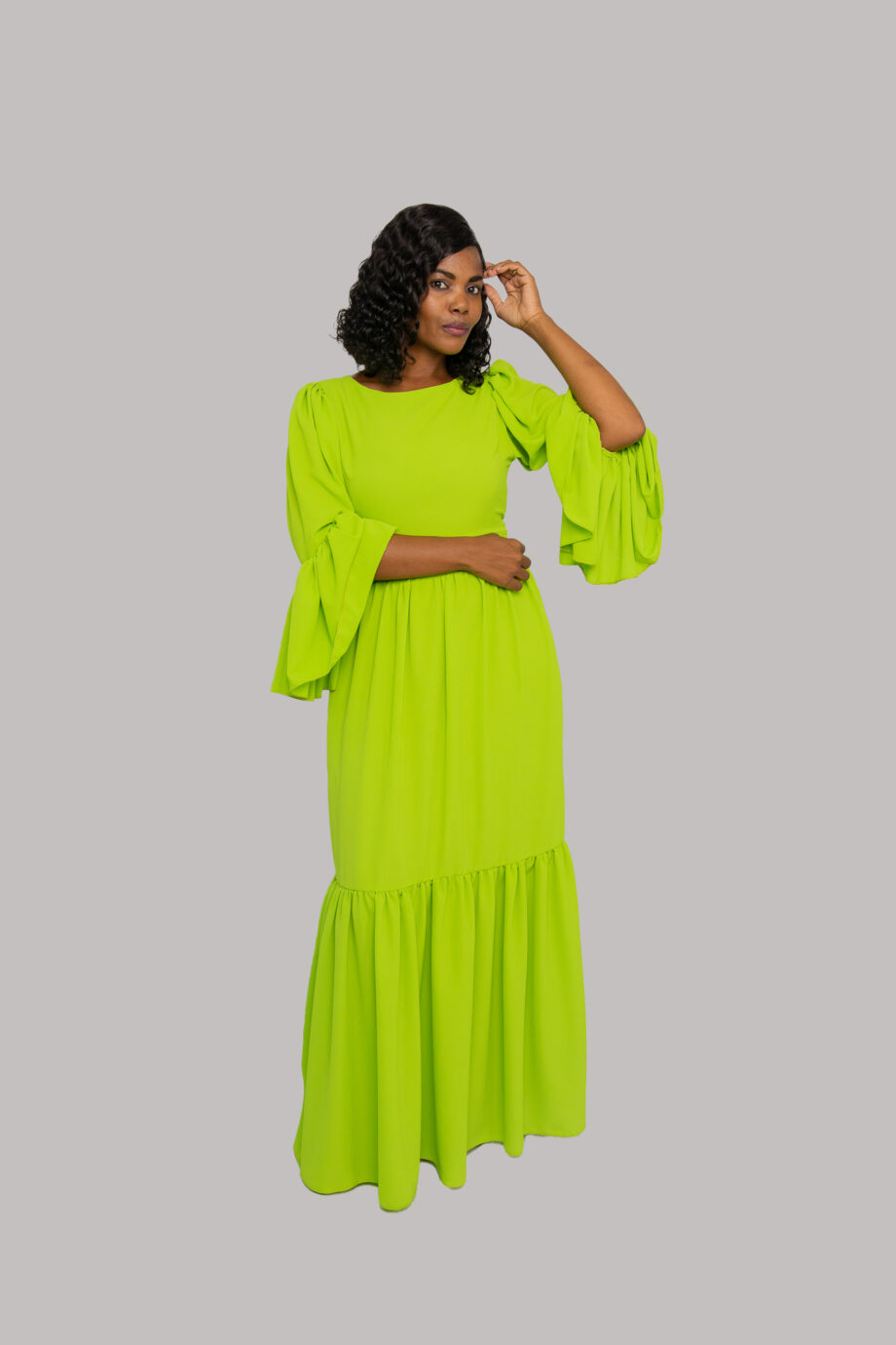 Lime green frill sleeve maxi dress