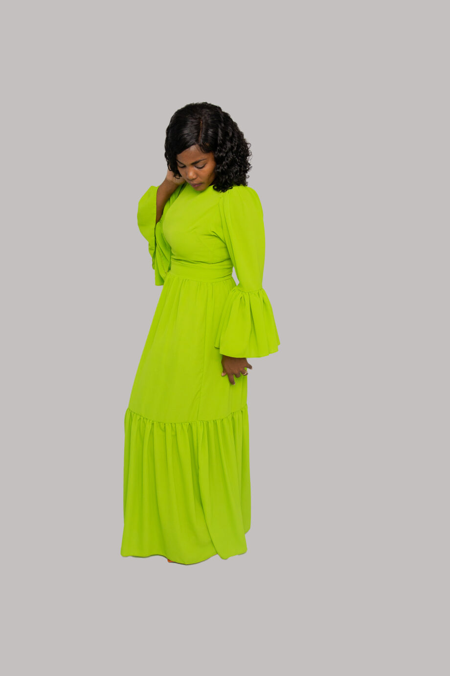 Lime green frill sleeve maxi dress