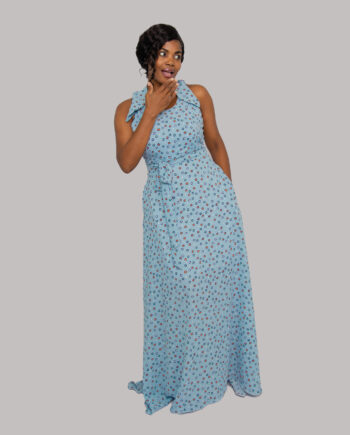 Pastel blue dots dress with cap sleeve