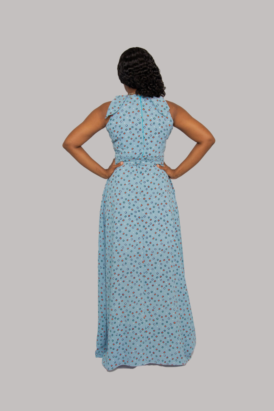 Pastel blue dots dress with cap sleeve
