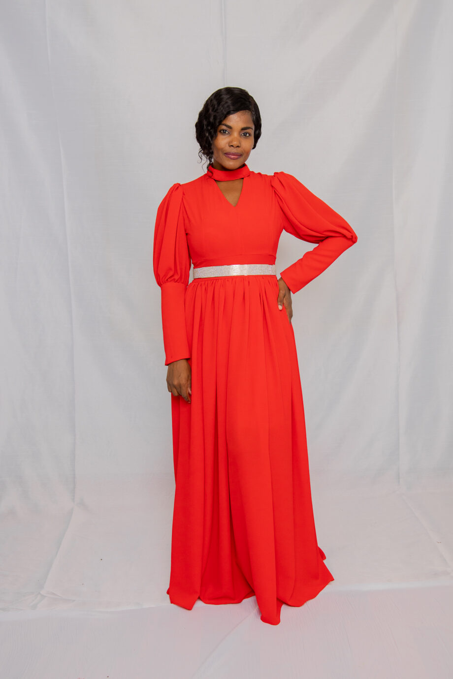 Red pilot sleeve maxi dress