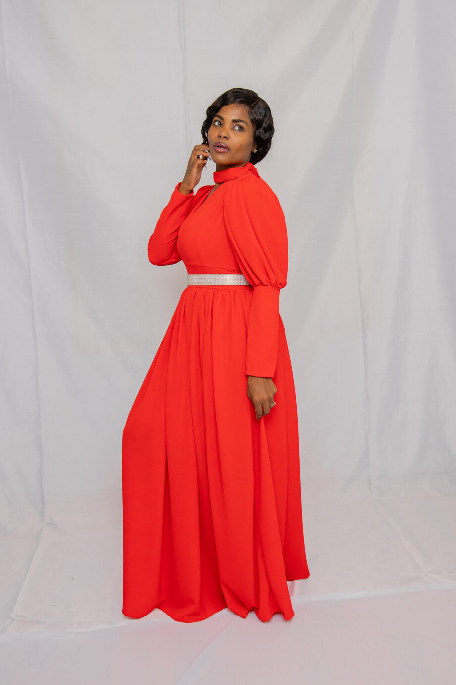 Red pilot sleeve maxi dress