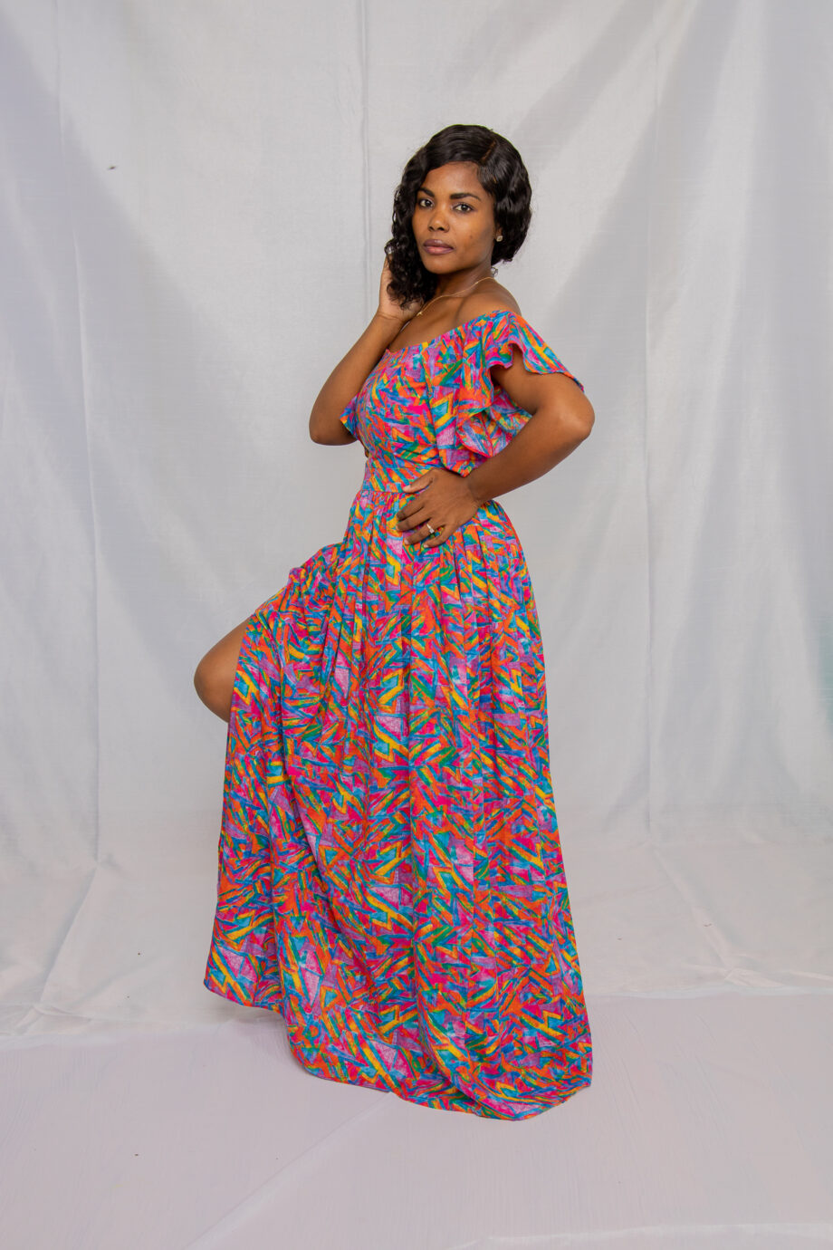 Off shoulder maxi dress with side split