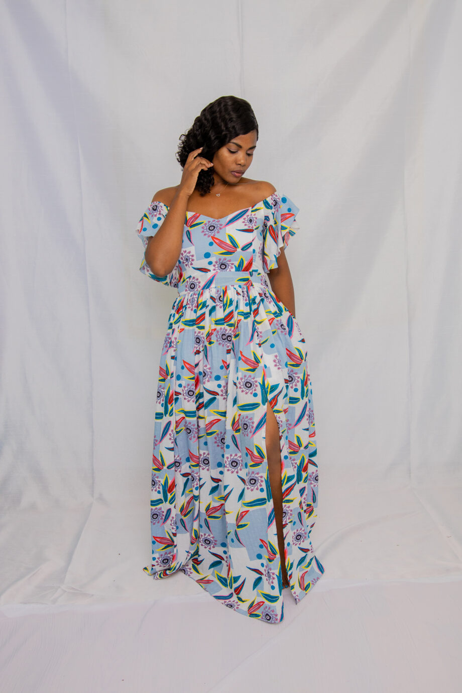 Off shoulder maxi dress with side split