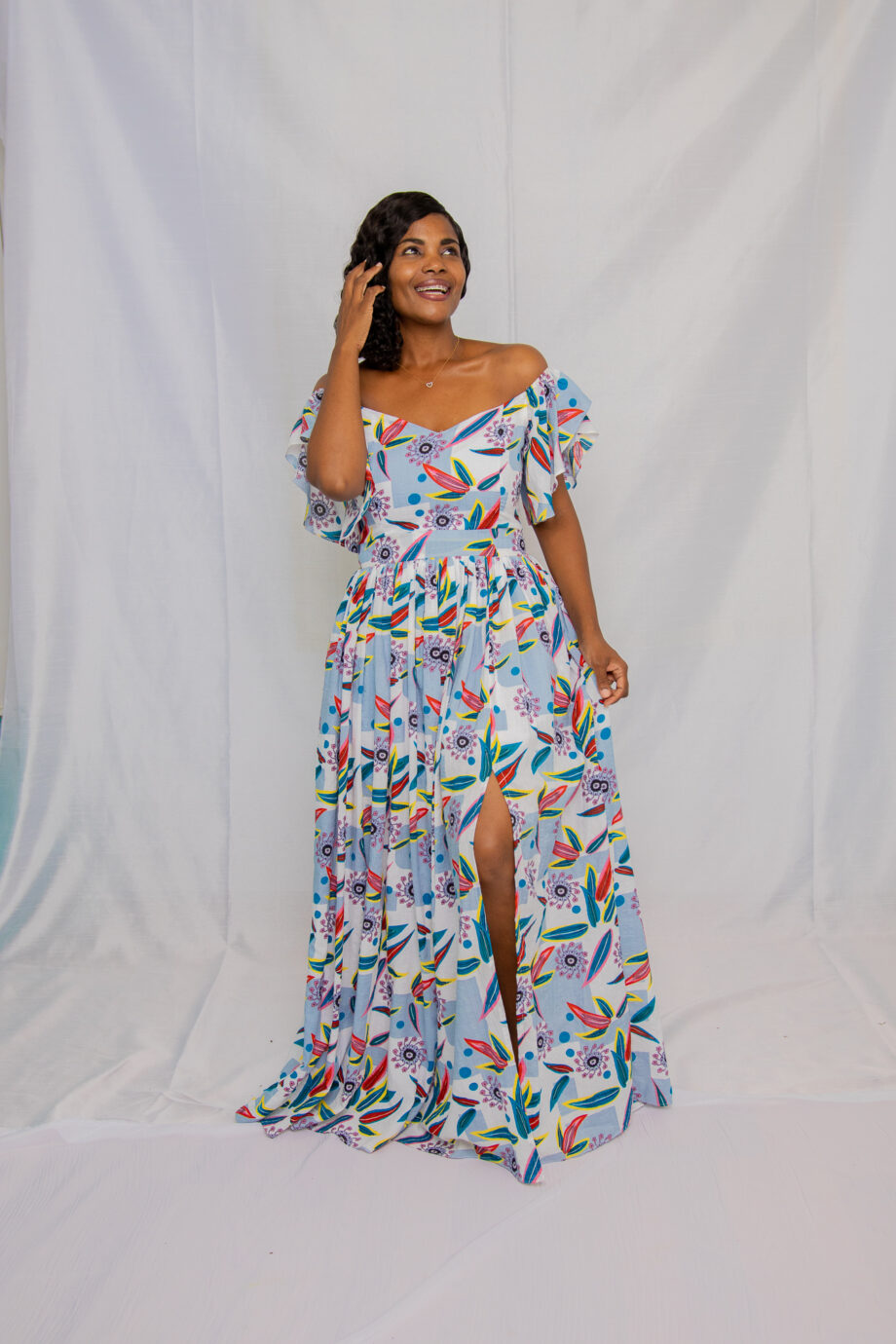 Off shoulder maxi dress with side split