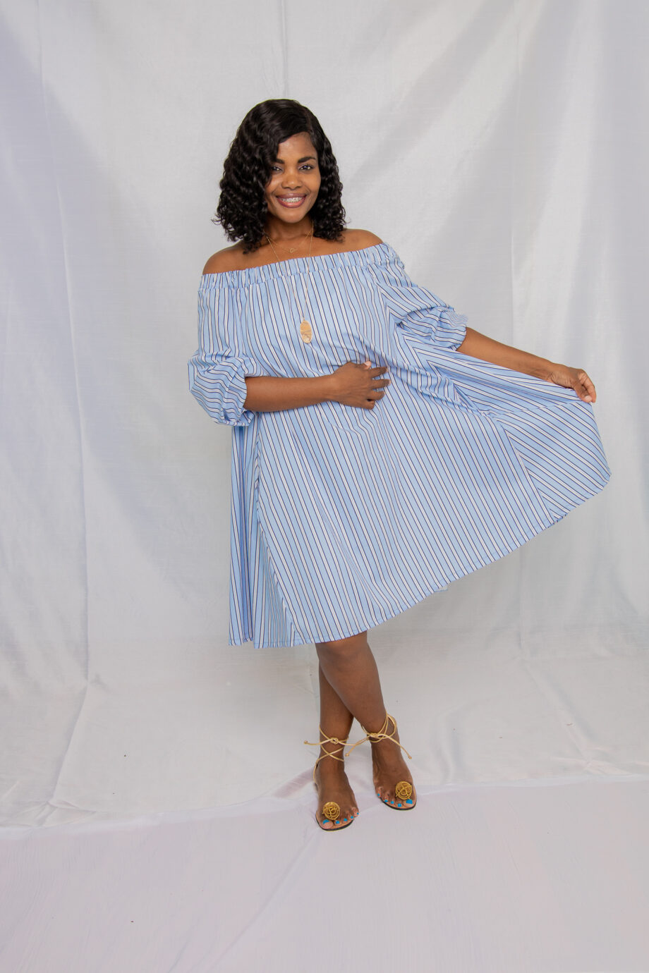 Off shoulder stripe dress midi dress