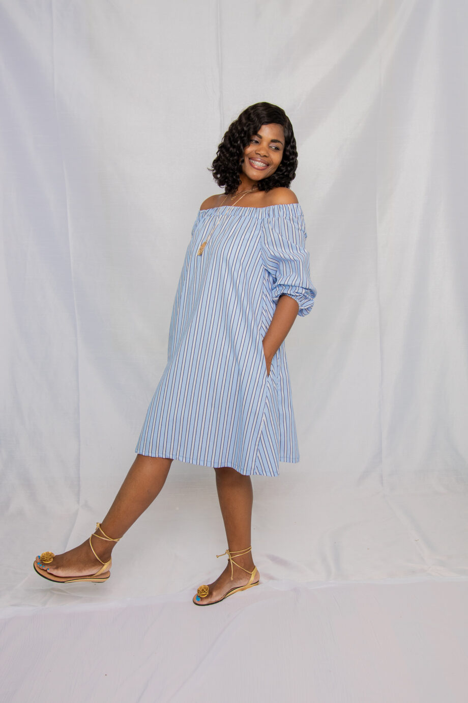 Off shoulder stripe dress midi dress