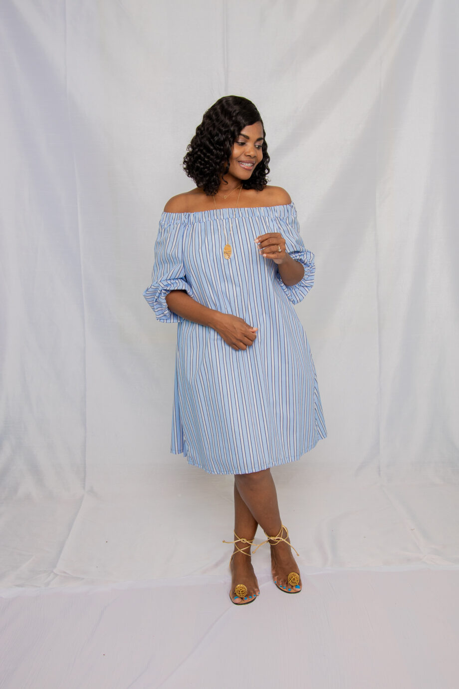 Off shoulder stripe dress midi dress