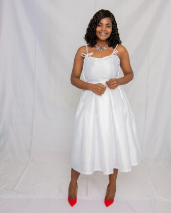 FauxSilk spaghetti tie strap midi dress