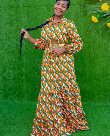 Keturah orange and green shirt maxi dress