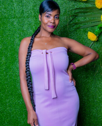 Strapless scuba midi dress