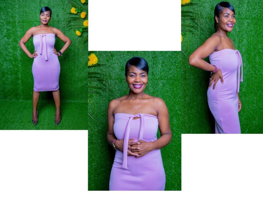 Strapless scuba midi dress