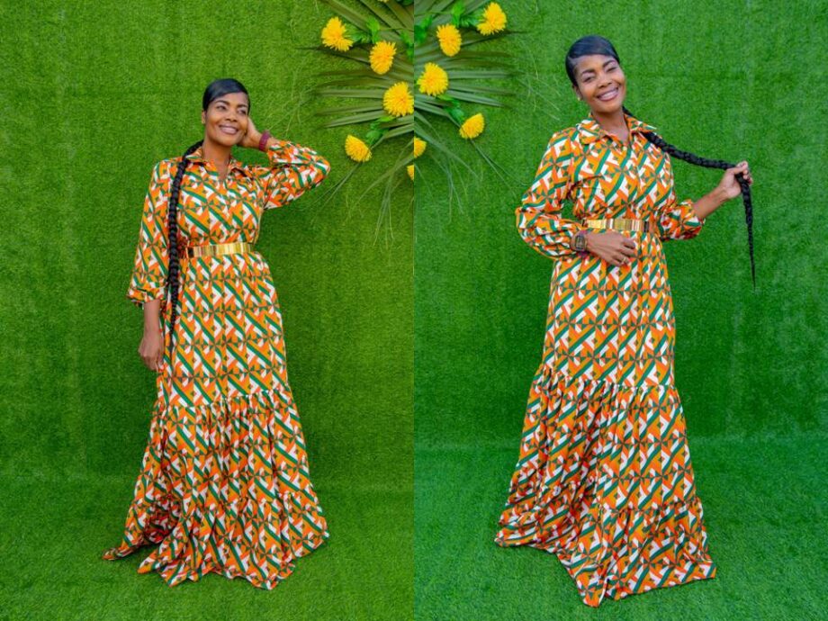 Keturah orange and green shirt maxi dress