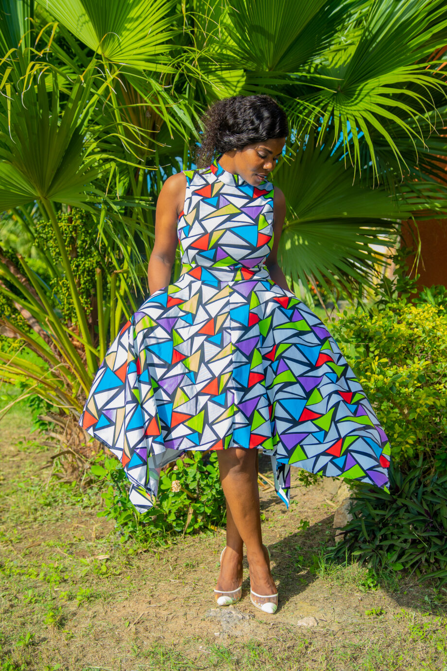 Multicolored asymmetric midi dress