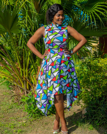 Multicolored asymmetric midi dress