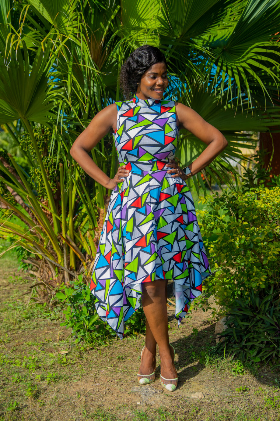 Multicolored asymmetric midi dress