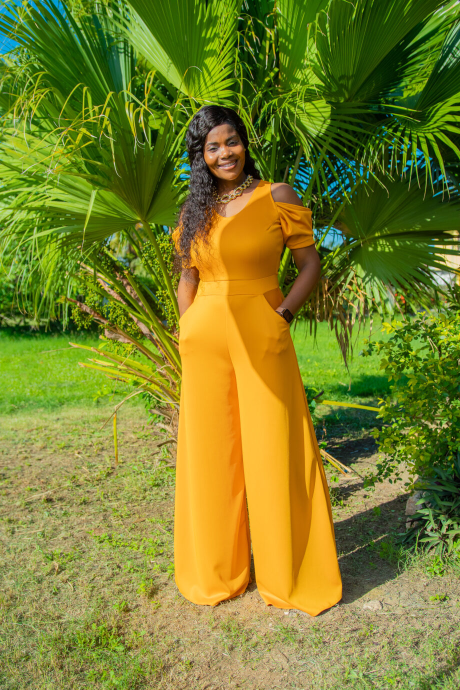 Leah mustard wide legged jumper