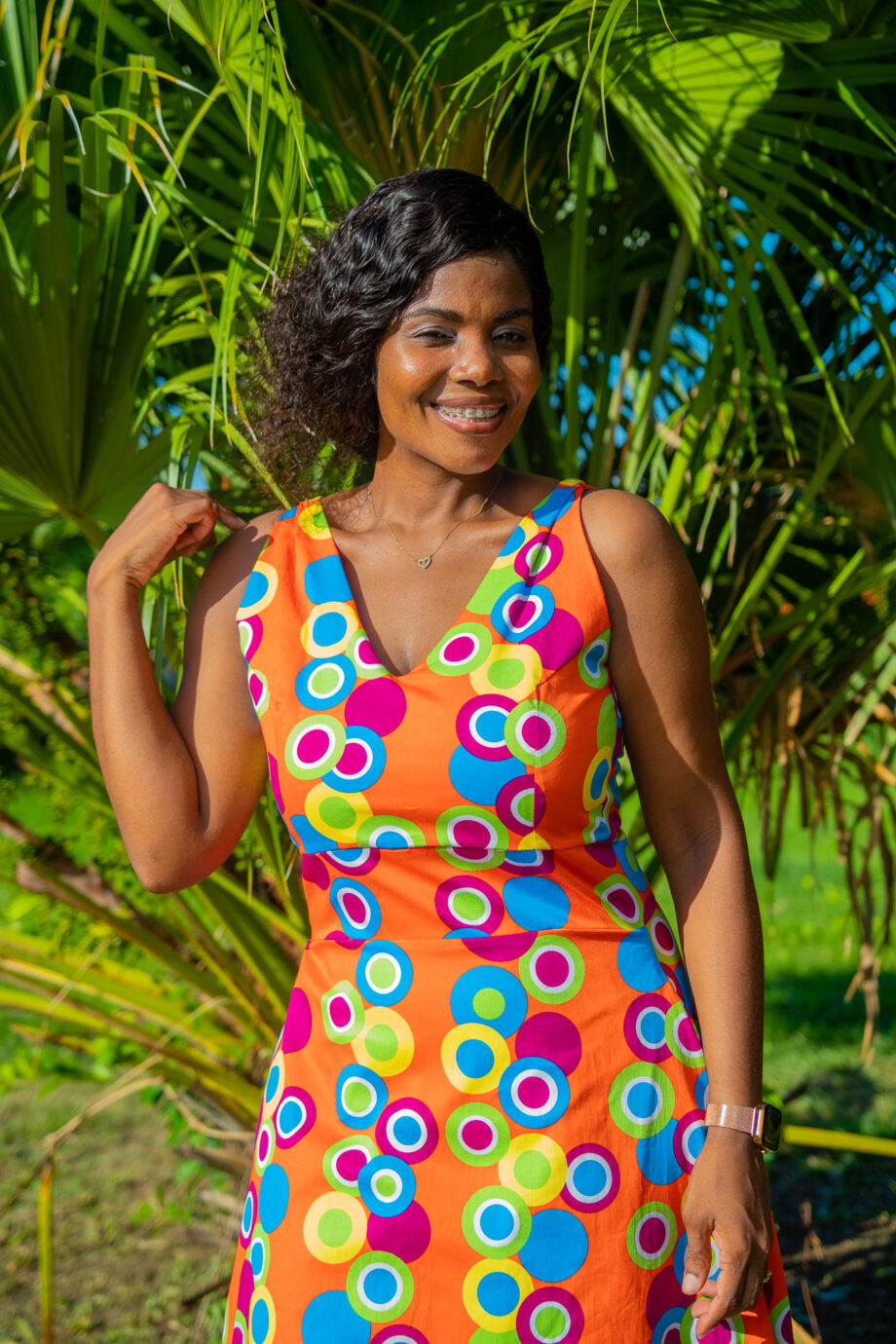 Dotted uniqua A-line dress