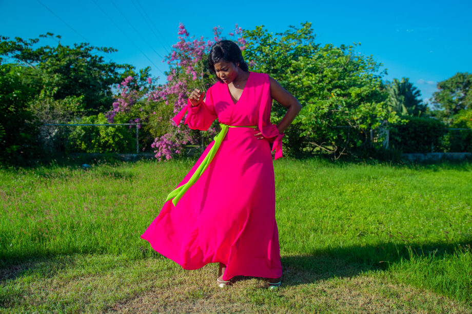 Fusha pink lapped  front A-line maxi dress