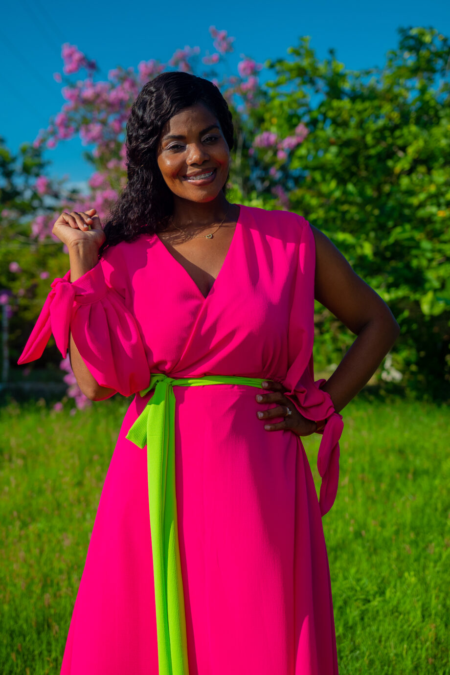 Fusha pink lapped  front A-line maxi dress