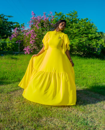 Shifrah yellow frilled hem bottom maxi dress