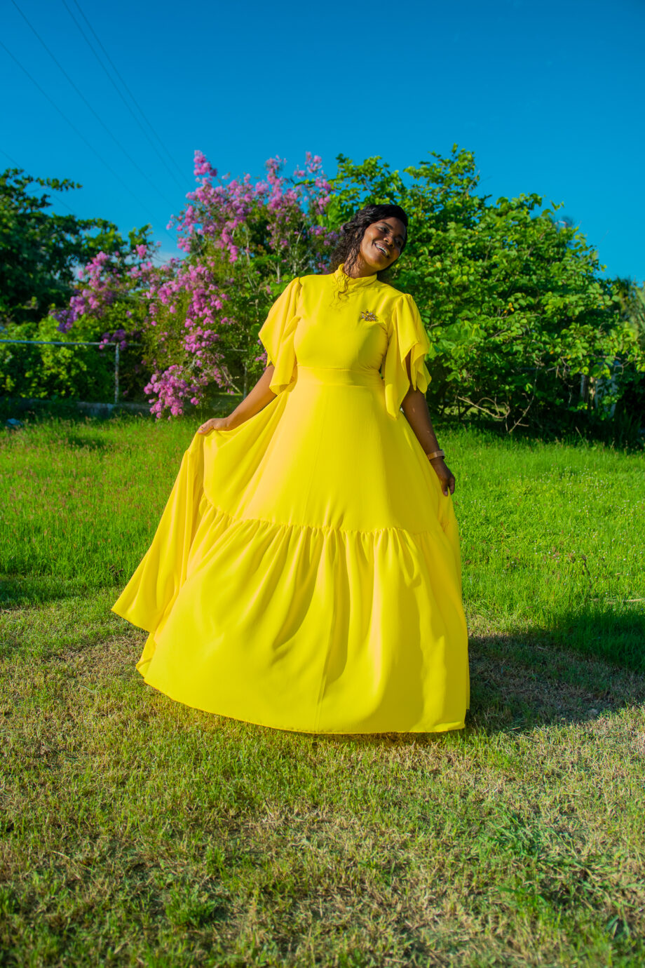 Shifrah yellow frilled hem bottom maxi dress