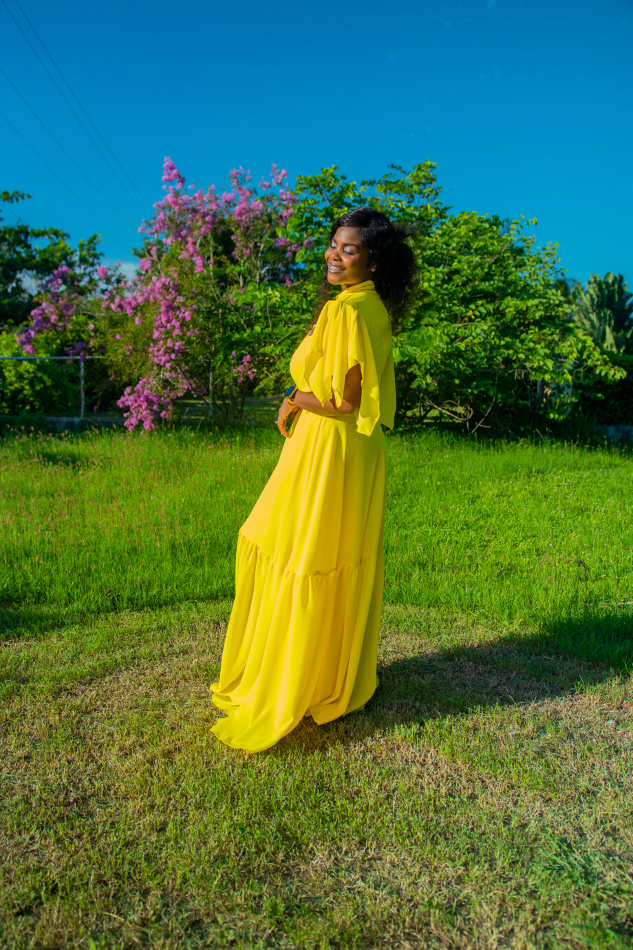 Shifrah yellow frilled hem bottom maxi dress