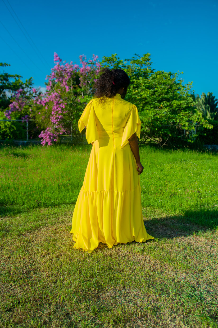 Shifrah yellow frilled hem bottom maxi dress