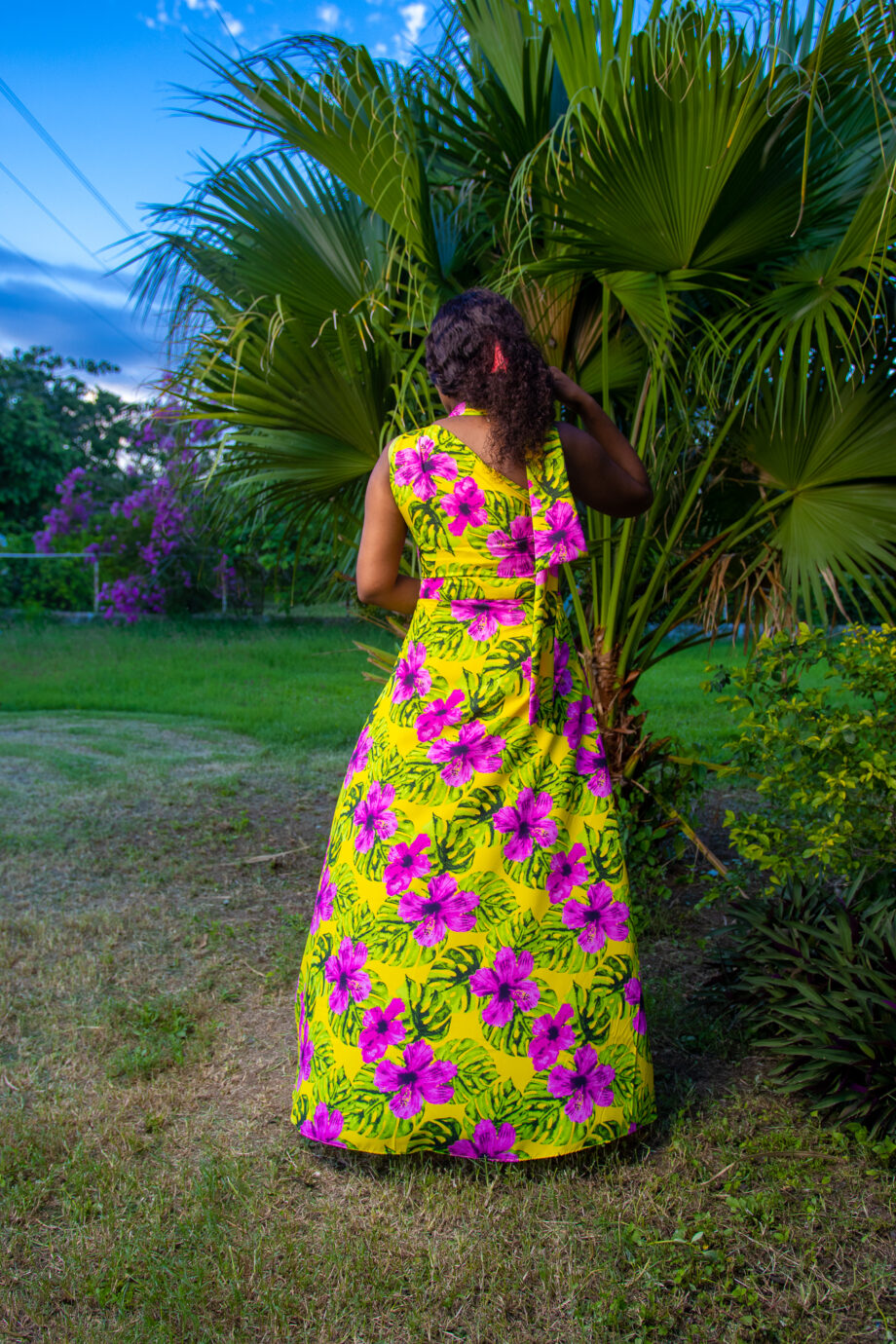 Tropicana pink & green floral one shoulder dress