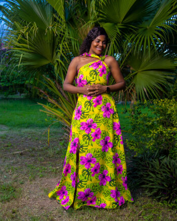 Tropicana pink & green floral one shoulder dress
