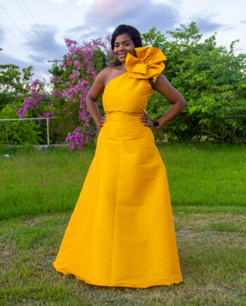 Mustard Silcana one shoulder rose gown
