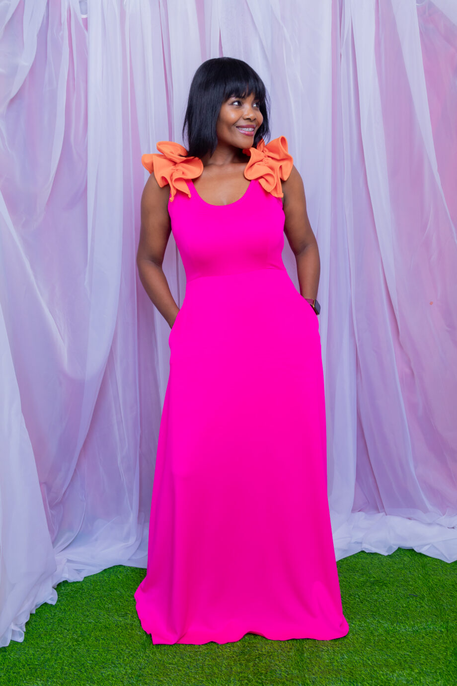 Ora Aline frilled detailed maxi dress