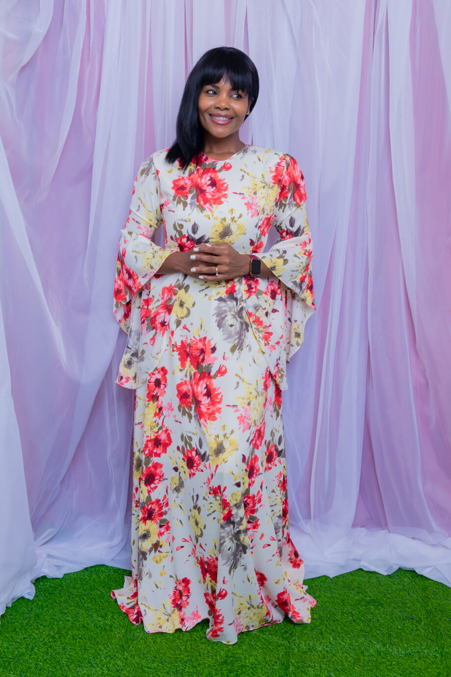 Sherose high low sleeve floral maxi dress