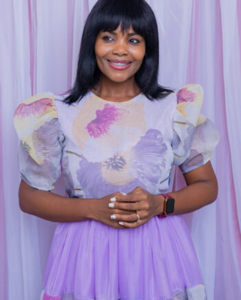 "Purple flora" 4 tier jewel neckline sheer dress