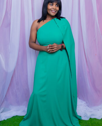 Russe train sleeve one shoulderAline maxi dress