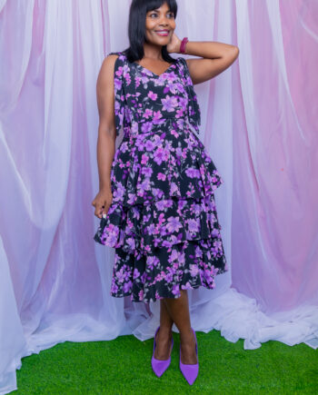 Sweet violet 3 tier bow sleeve v neckiline dress