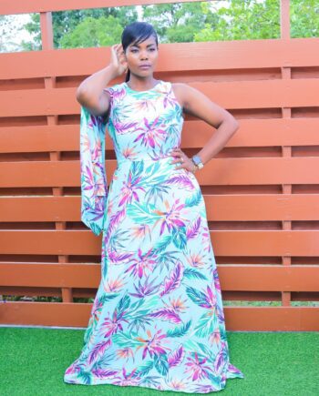 "Shalene" one sleeve A-line printed cotton Maxi